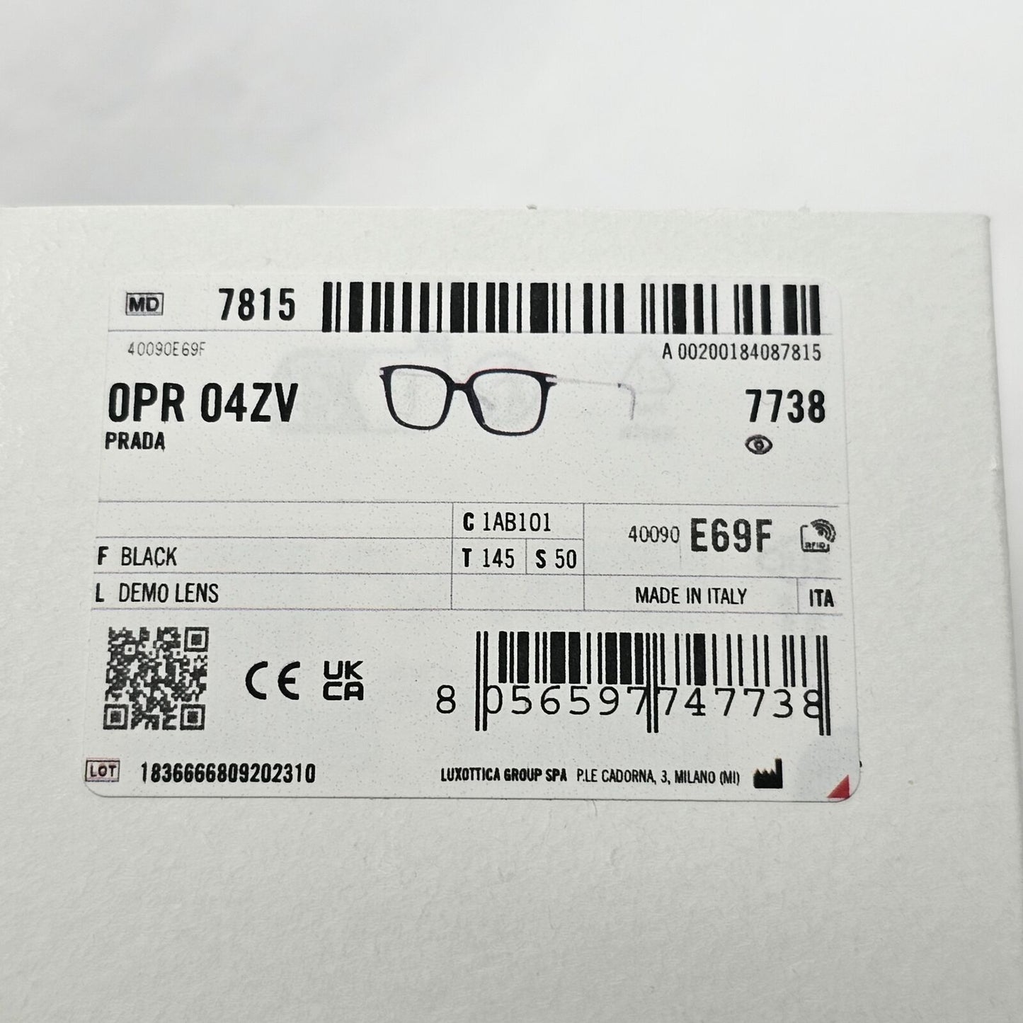 Prada Sunglasses Black Silver Square Glossy Fashion PR04ZV VPR 04Z 1AB-1O1 50mm