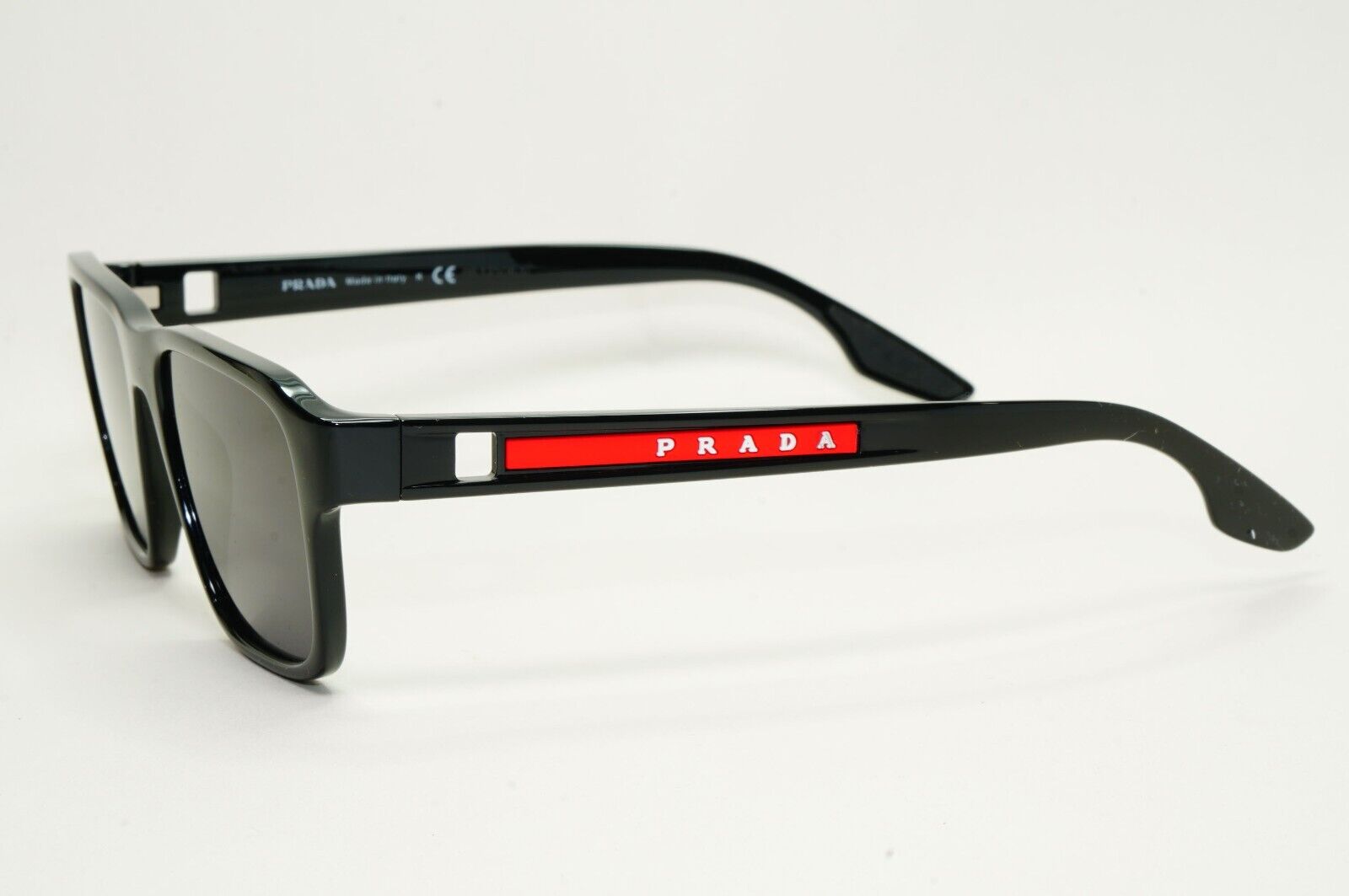 Prada Sunglasses Black Glossy Square Linea Rossa PS04NV VPS 04N 1AB-1O1 52mm