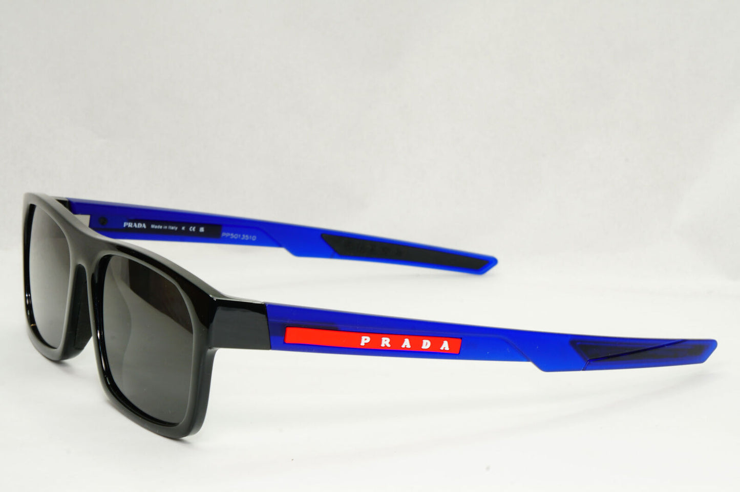 Prada Sunglasses Black Blue Square Red Stripe PS08OV VPS 08O 15C-1O1 57mm