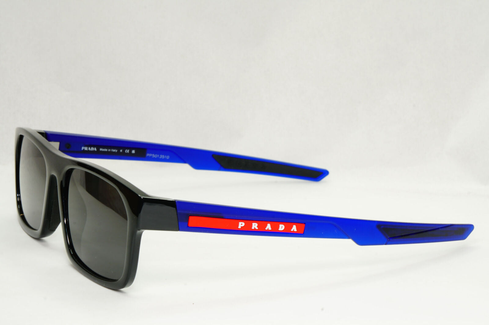 Prada Sunglasses Black Blue Square Red Stripe PS08OV VPS 08O 15C-1O1 57mm