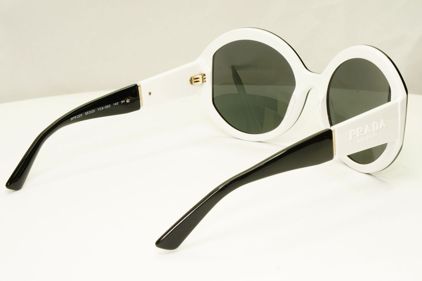 Prada Black Oversized Sunglasses White Round Milano SPR 22X PR22XS YC4-5S0