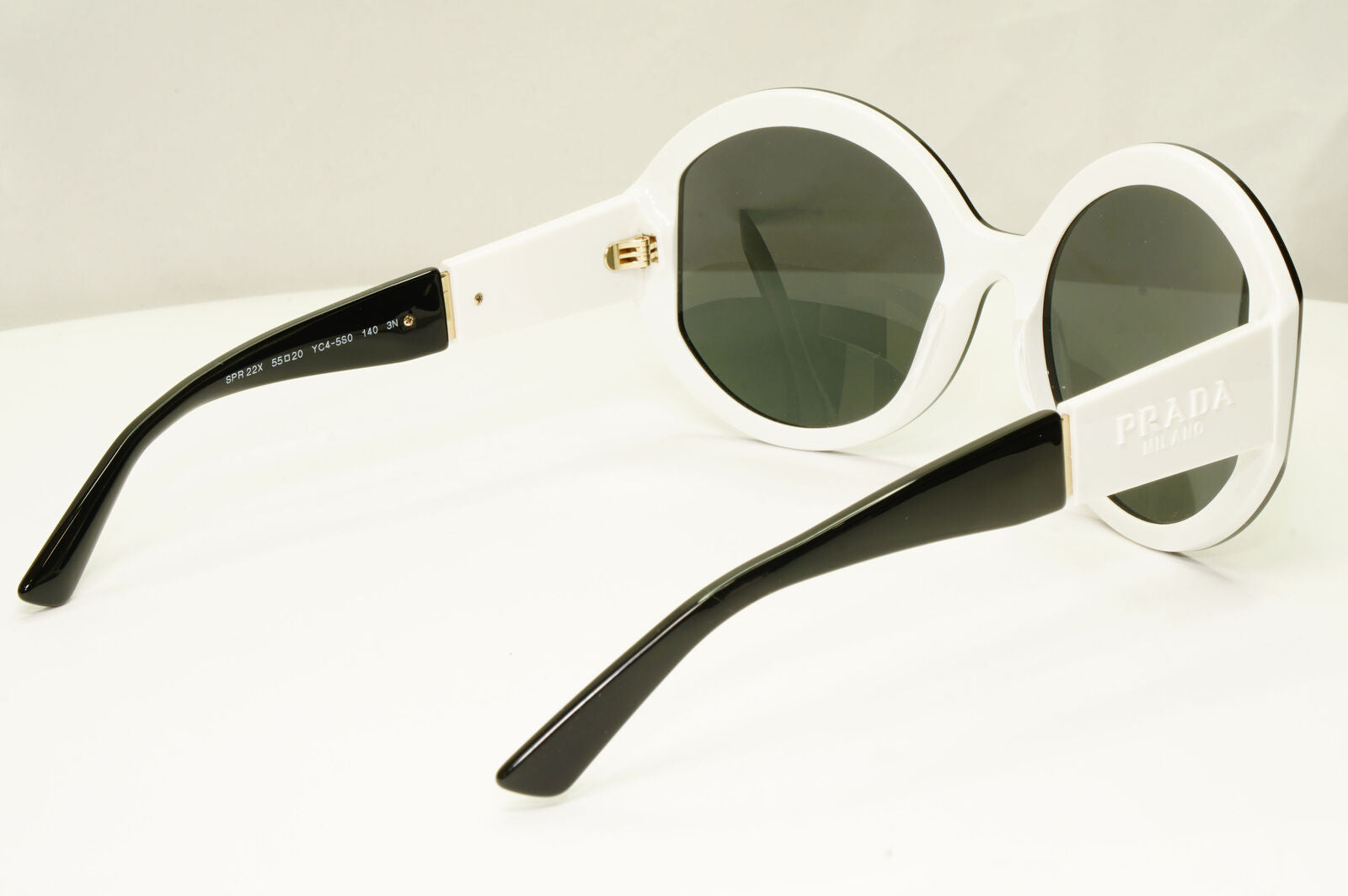 Prada Black Oversized Sunglasses White Round Milano SPR 22X PR22XS YC4-5S0