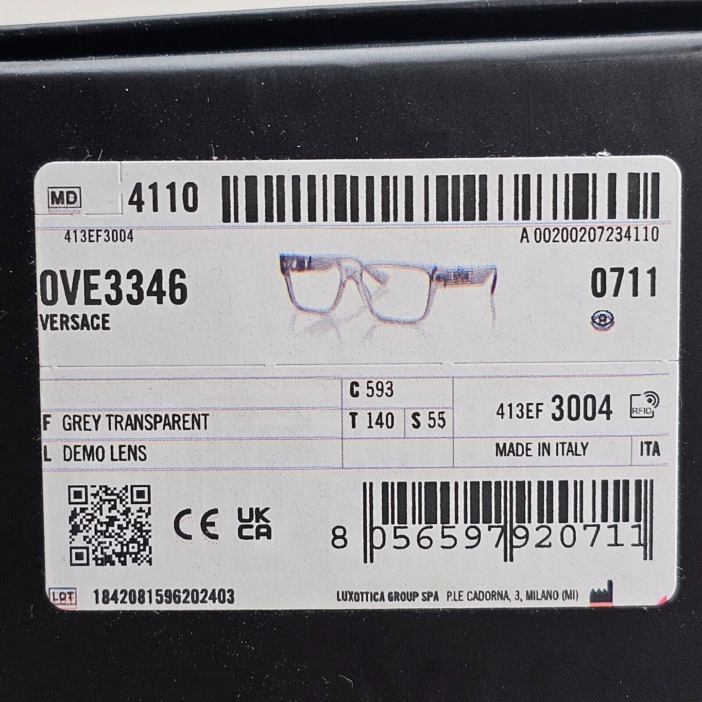 Versace Sunglasses Black Grey Transparent Square Medusa MOD VE 3346 593 55mm
