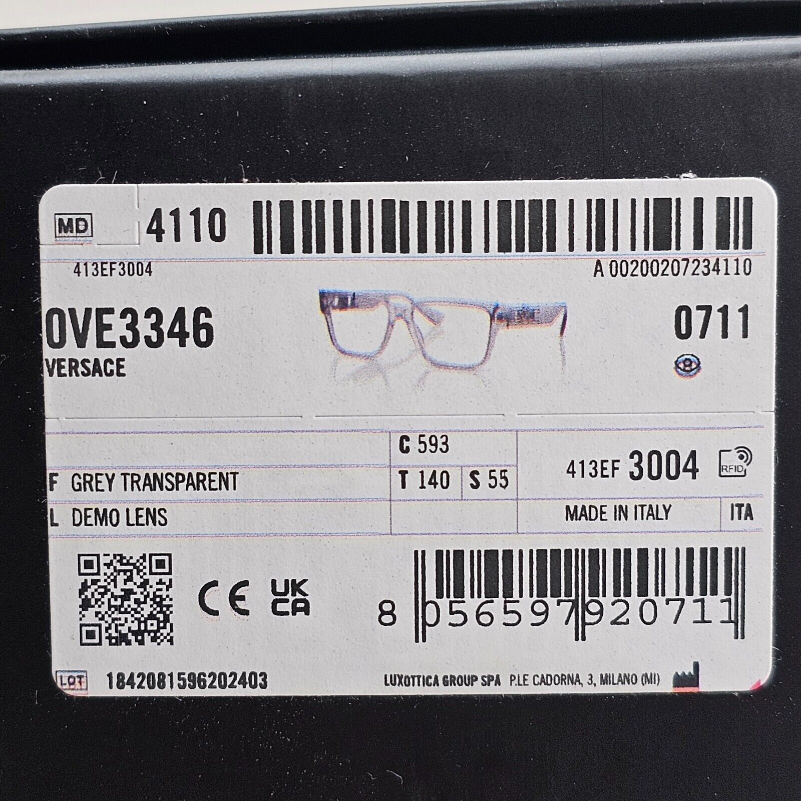 Versace Sunglasses Black Grey Transparent Square Medusa MOD VE 3346 593 55mm