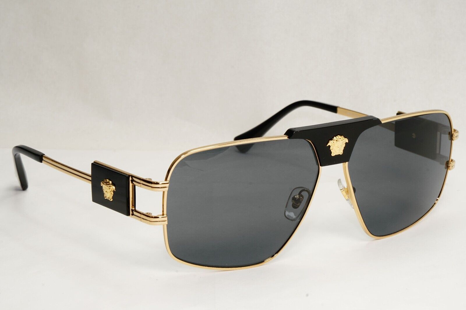 Versace Sunglasses Gold Black Grey Metal Navigator Pilot MOD VE 2251 1002/87