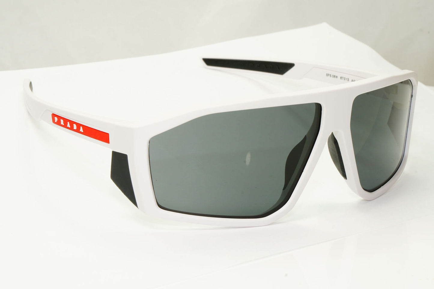 Prada White Black Sunglasses Wrap Red Stripe Mens Rossa PS08WS SPS 08W AAI-06F
