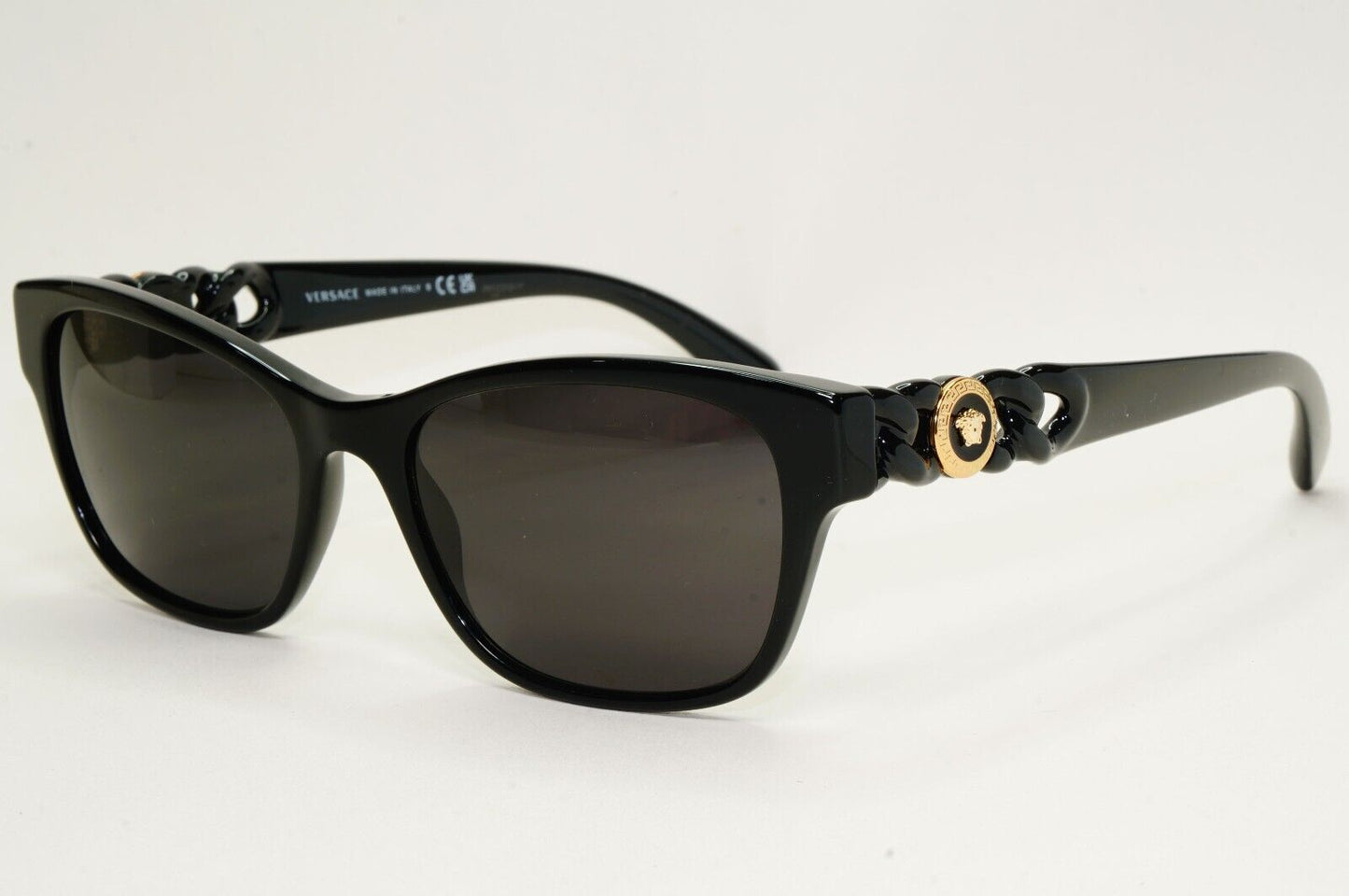 Versace Sunglasses Black Gold Medusa Chain Square Glossy MOD VE 3306 GB1 54mm