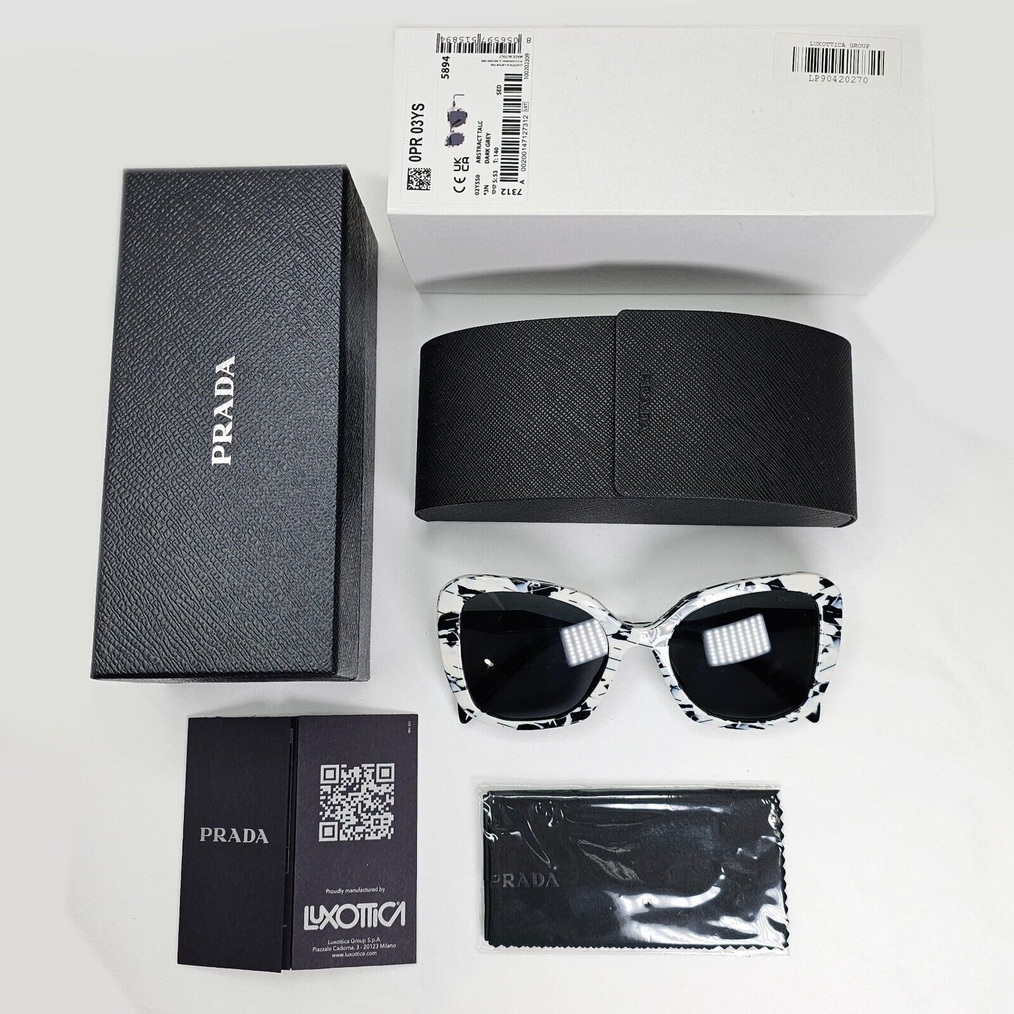 Prada Sunglasses White Black Marble Talc Abstract Grey PR03YS SPR 03Y 02Y-5S0