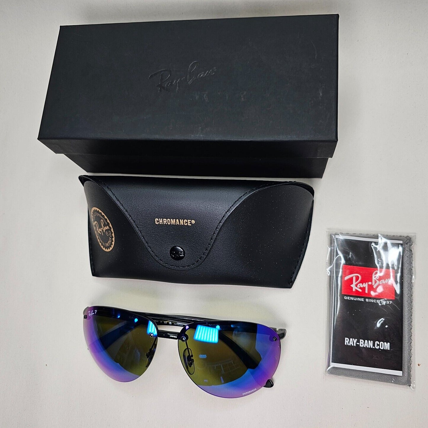 Ray-Ban Sunglasses Chromance Blue Mirror Polarised Pilot Wrap RB 4293-CH 601/A1