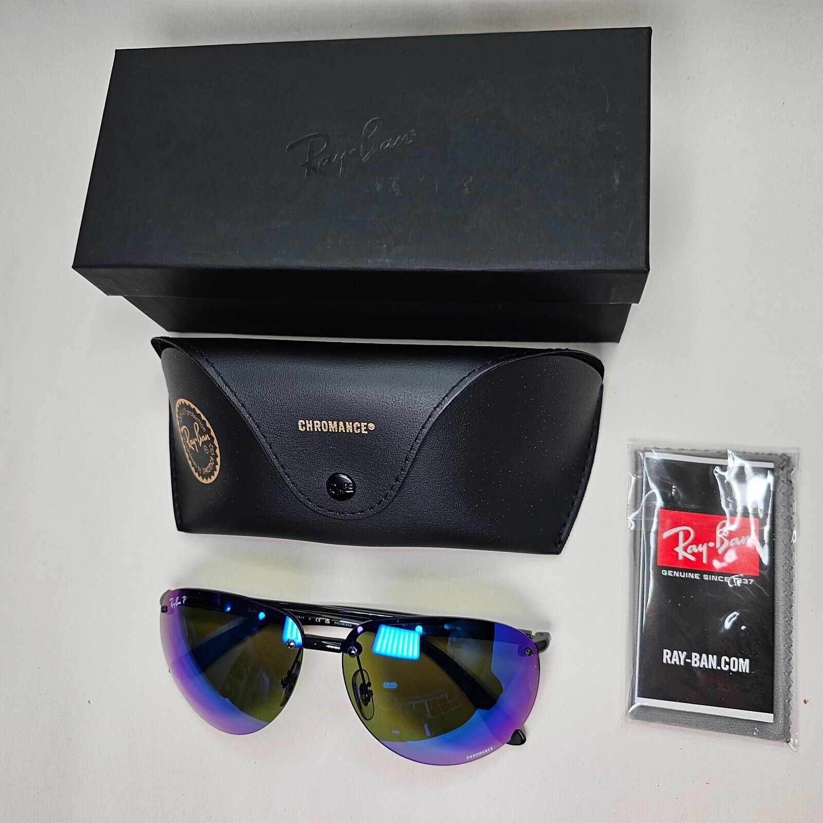 Ray-Ban Sunglasses Chromance Blue Mirror Polarised Pilot Wrap RB 4293-CH 601/A1