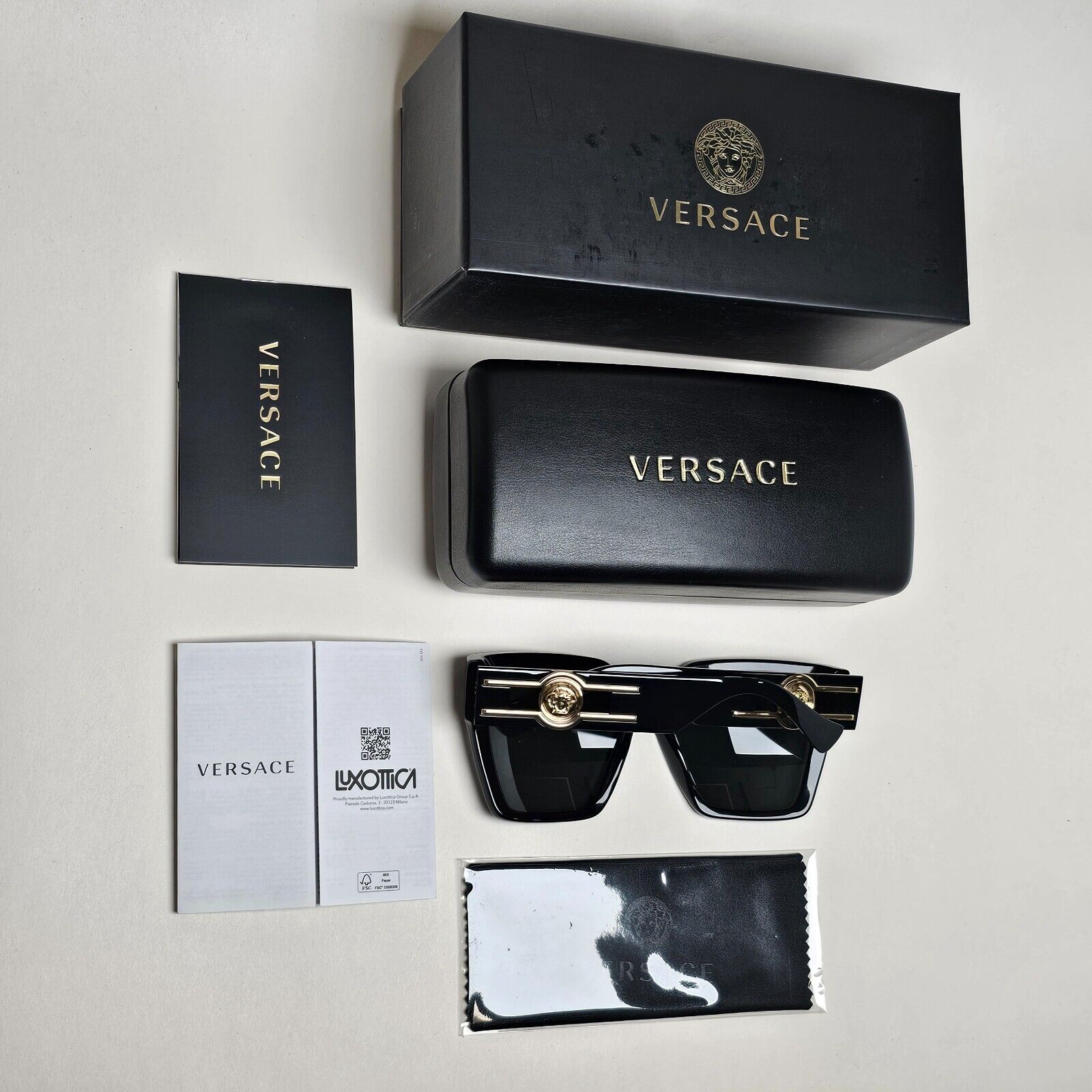 Versace Sunglasses Black Square Butterfly Grey Gold Medusa MOD VE 4458 GB1/87