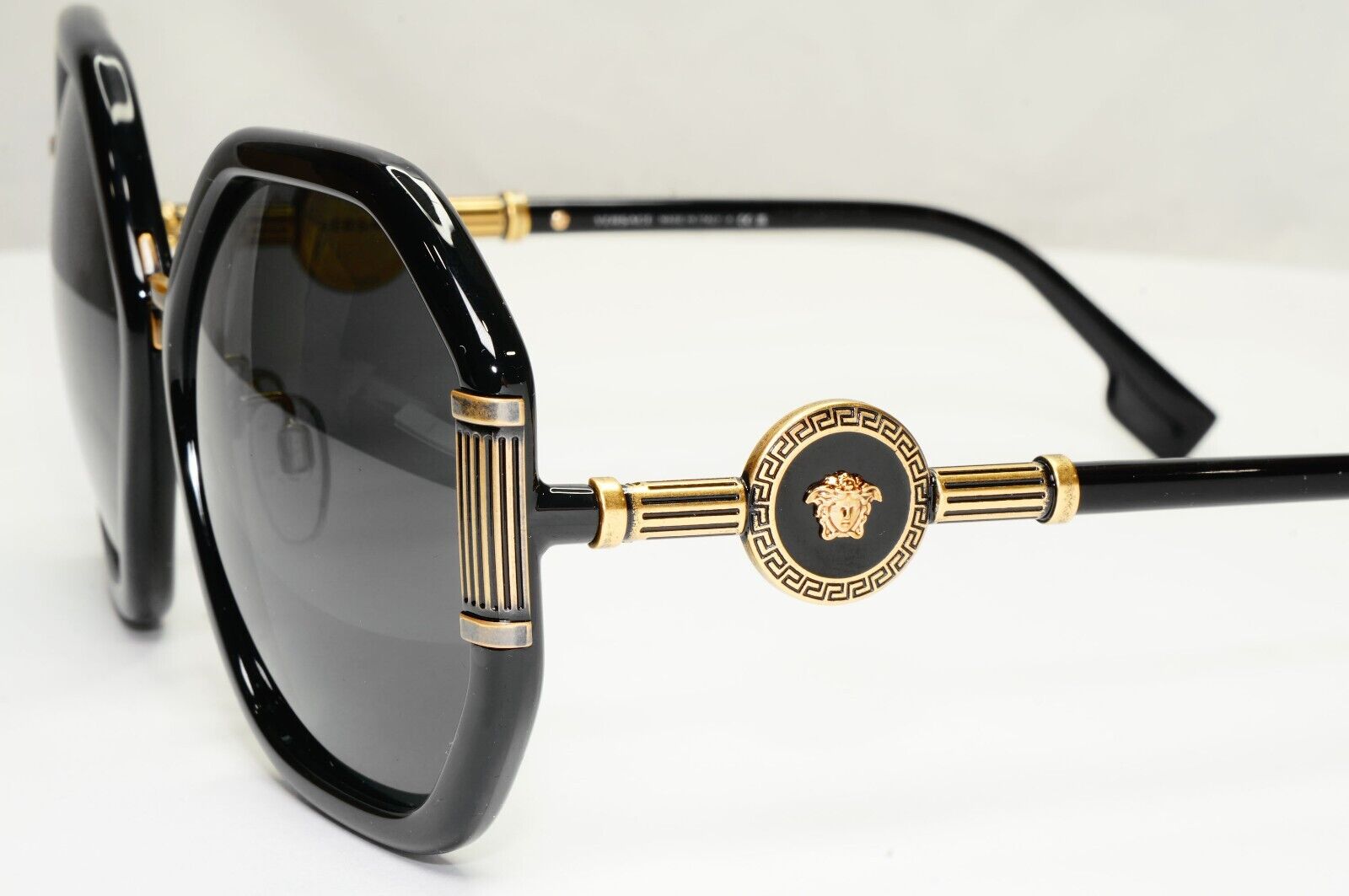 Versace Sunglasses Black Gold Medusa Grey Hexagon Oversized MOD 4413 GB1/87