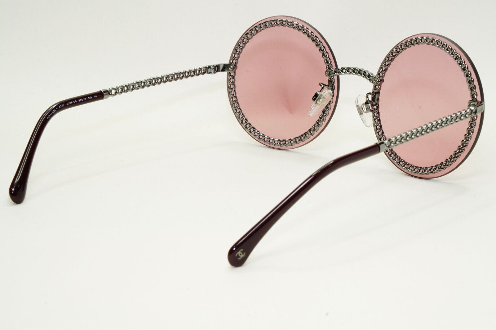 Chanel Sunglasses Chain Round Rimless Metal Grey Gunmetal Pink CH 4245 c.108/D8