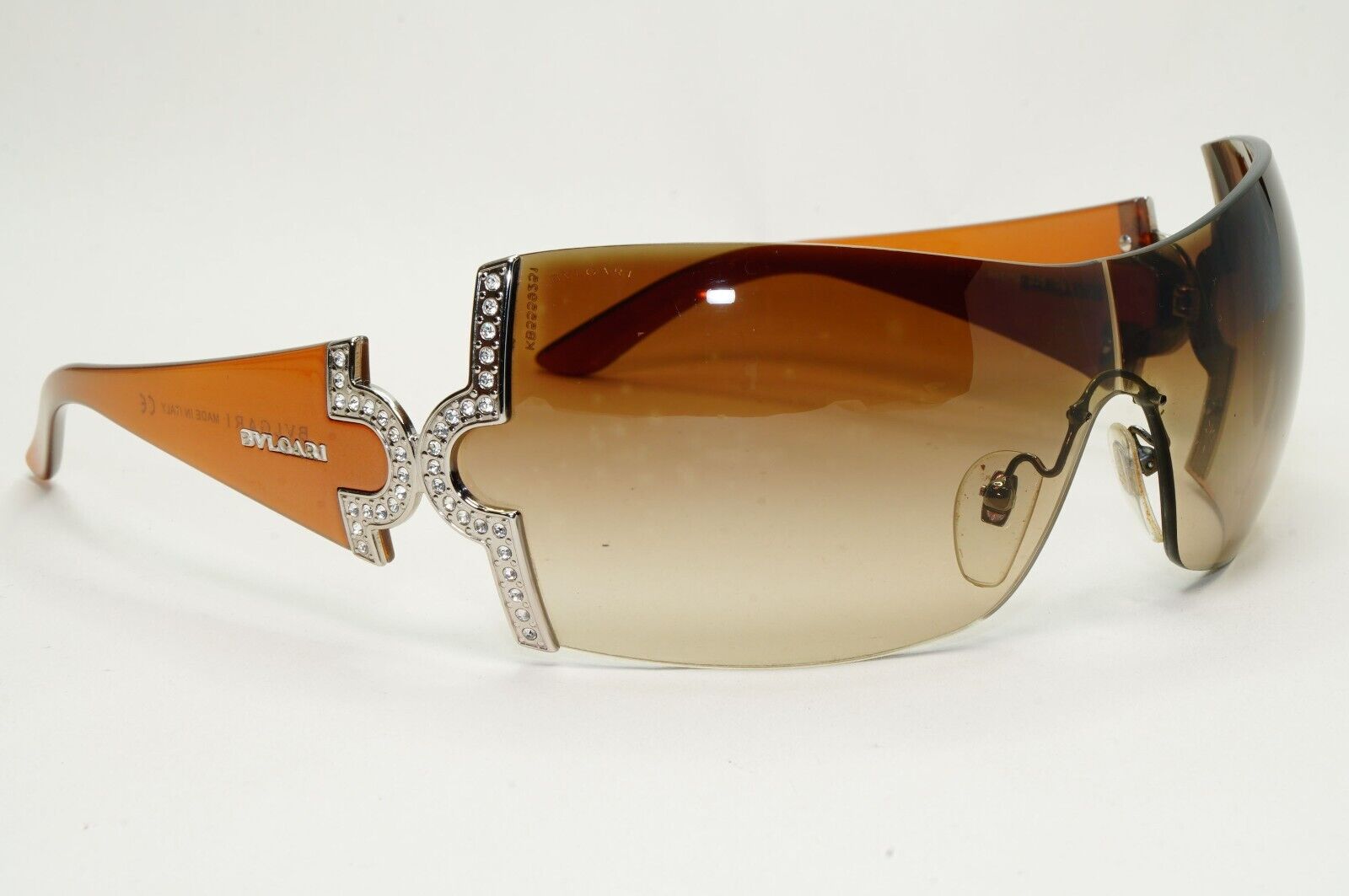 Bvlgari Sunglasses 2008 Vintage Brown Shield Crystal Large 651-B 945/13 051124