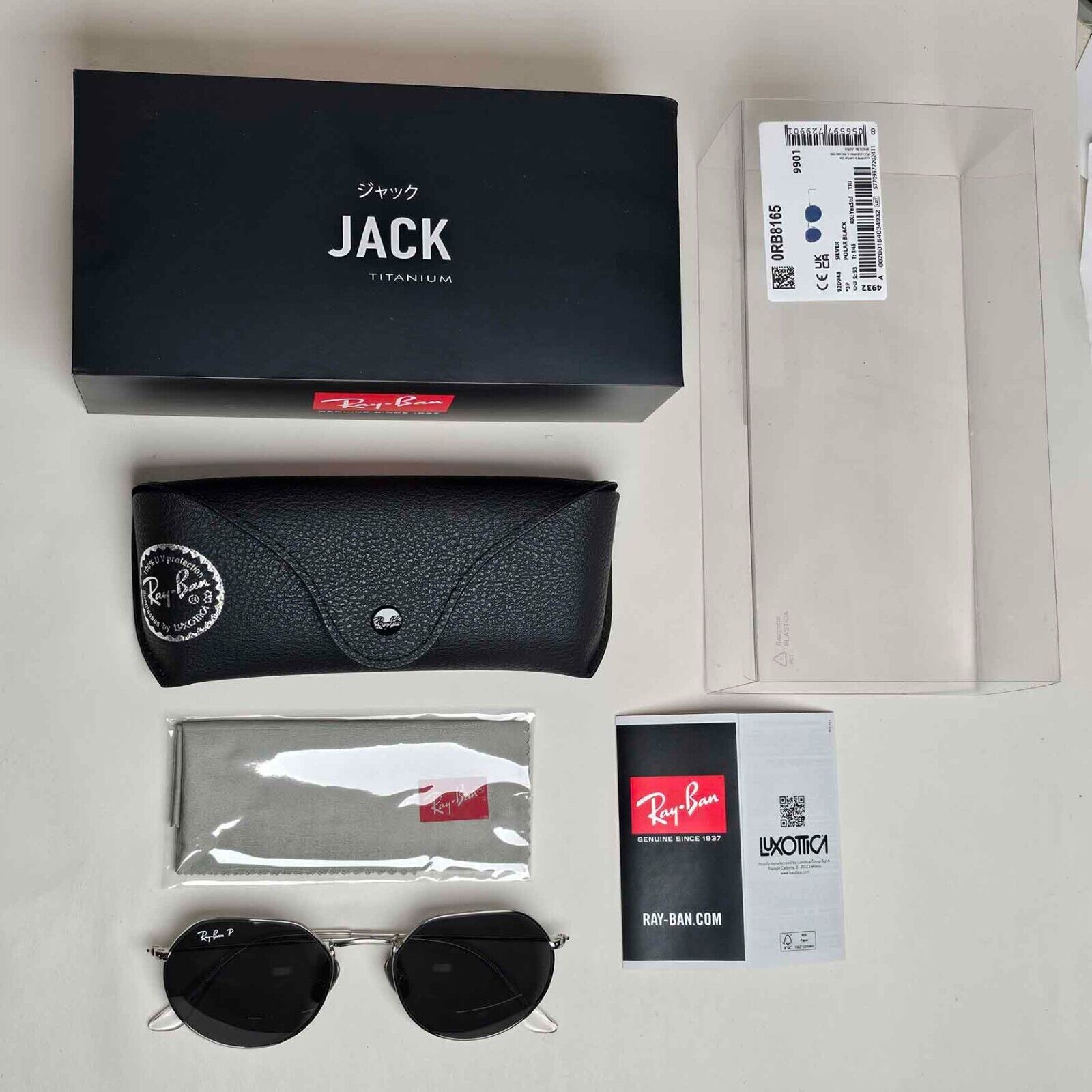 Ray-Ban Sunglasses Jack Titanium Polarised Silver Black RB 8165 9209/48 53mm