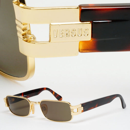 Versus Sunglasses 1996 by Gianni Versace Vintage Gold Rectangle MOD F32 COL 030