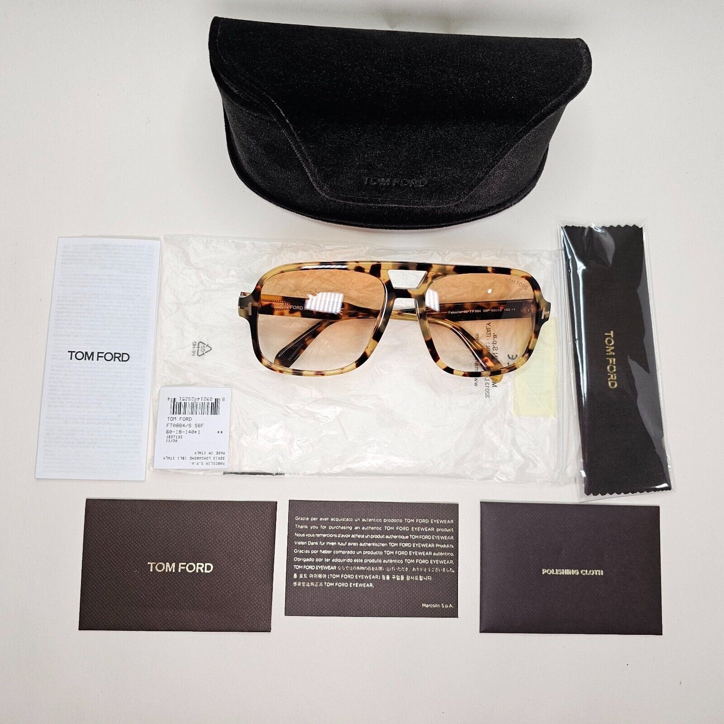 Tom Ford Sunglasses Falconer-02 Brown Havana Gradient Square FT0884 TF 884 56F