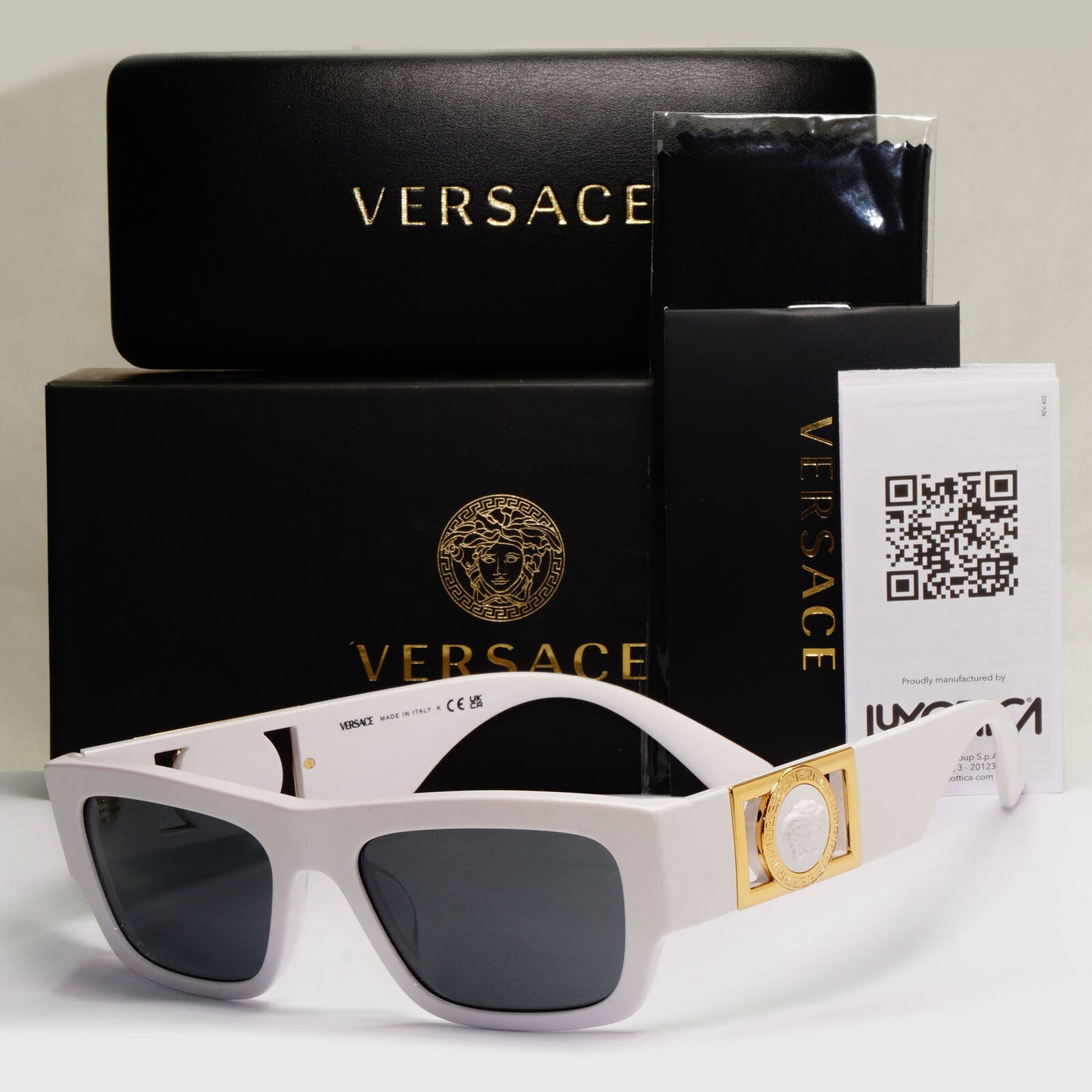 Versace Sunglasses White Gold Medusa Grey Square MOD VE 4416-U 314/87 53mm