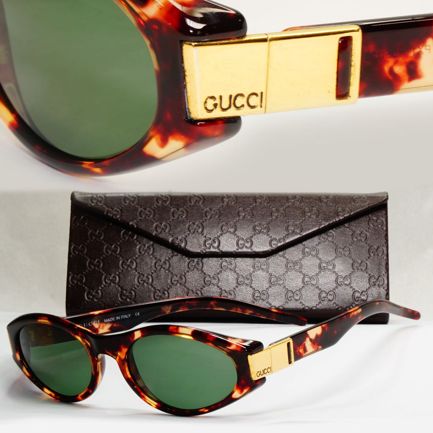 Gucci Sunglasses 1998 Vintage Brown Gold Green GG 2411/S PX1 55mm 130224
