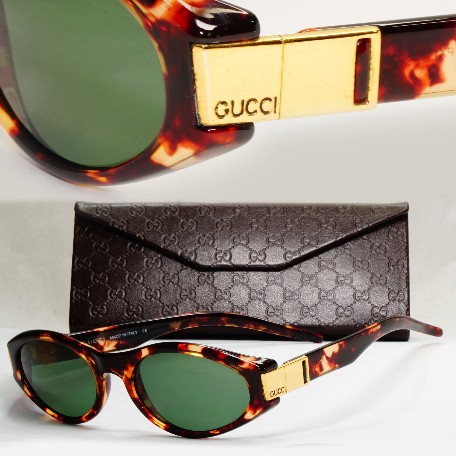 Gucci Sunglasses 1998 Vintage Brown Gold Green GG 2411/S PX1 55mm 130224
