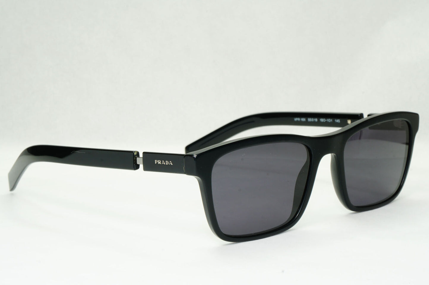 Prada Sunglasses Black Glossy Square Fashion PR16XV VPR 16X 1BO-1O1 55mm