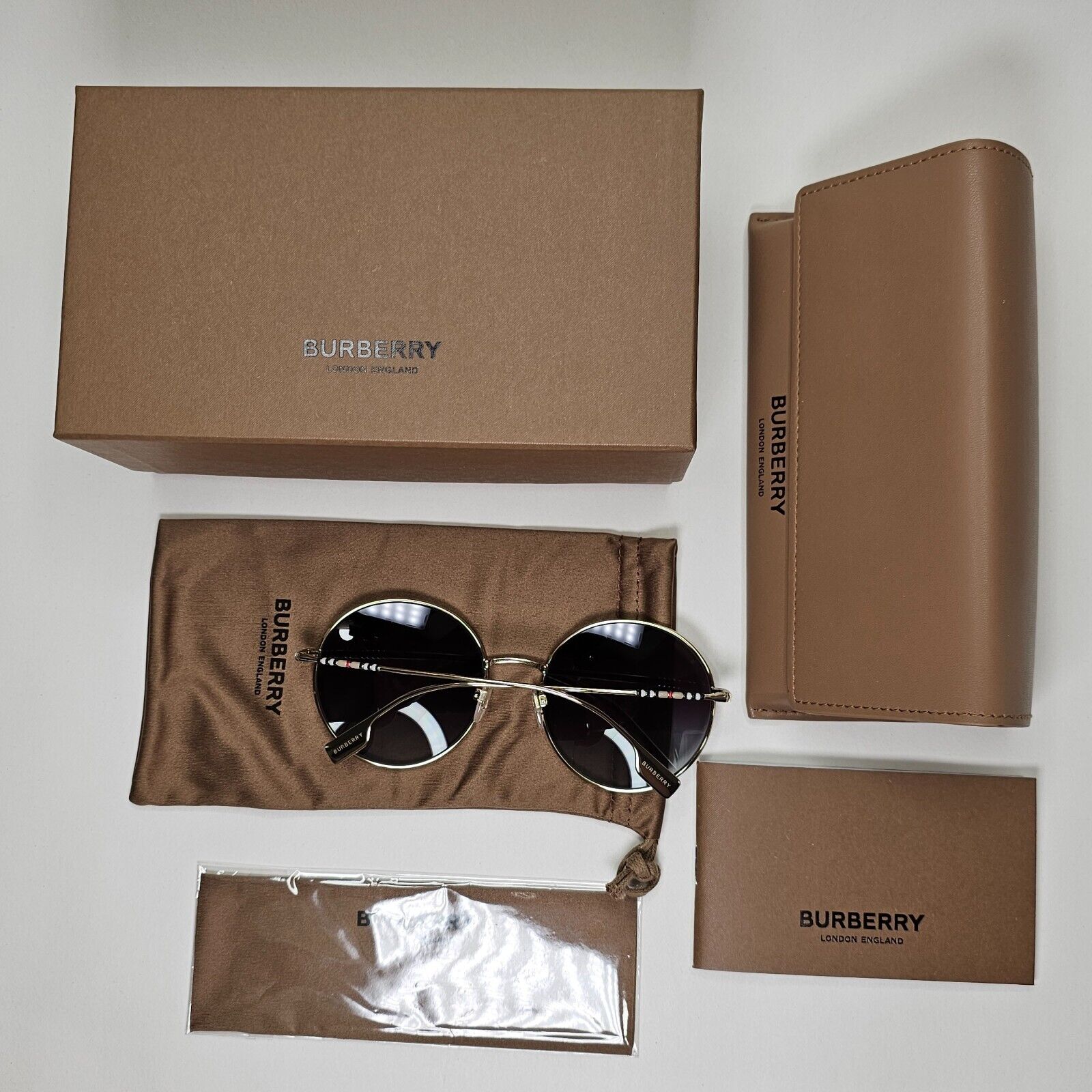 Burberry Sunglasses Round Gold Grey Gradient Metal Pippa BE 3132 1109/8G 58mm