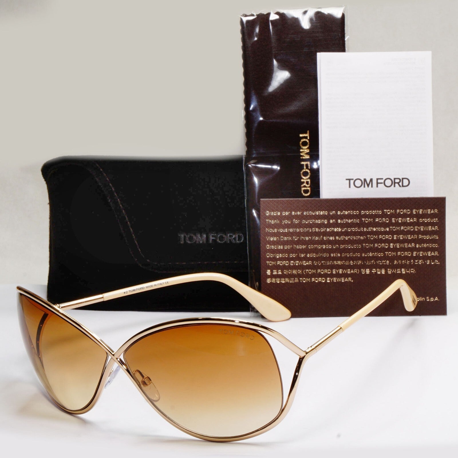 Tom Ford Sunglasses Miranda Gold Brown Gradient Metal FT0130 TF 130 28F [a]