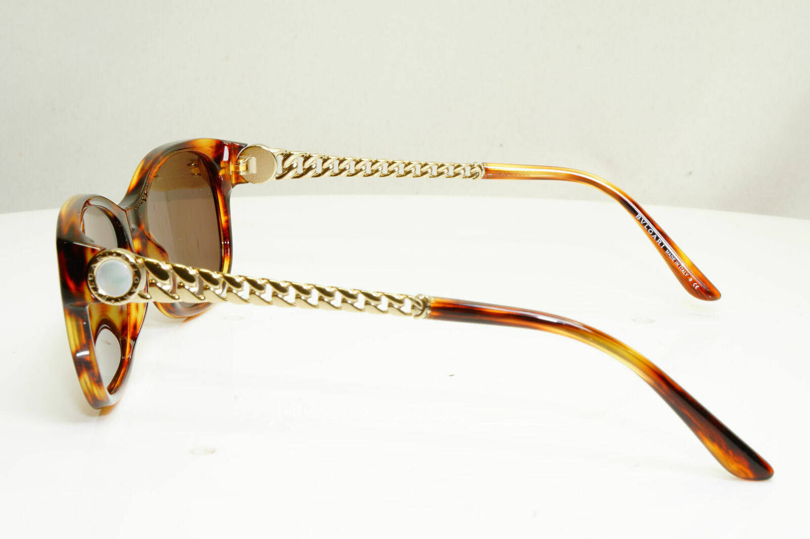 Bvlgari Gold Pearl Sunglasses Brown Rectangle Chain Womens 4081 816 30416