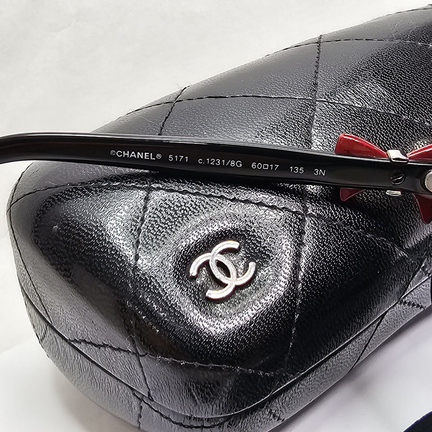 Chanel Sunglasses Bows 2011 Black Red Square Vintage 5171 c.1231/8G 180224