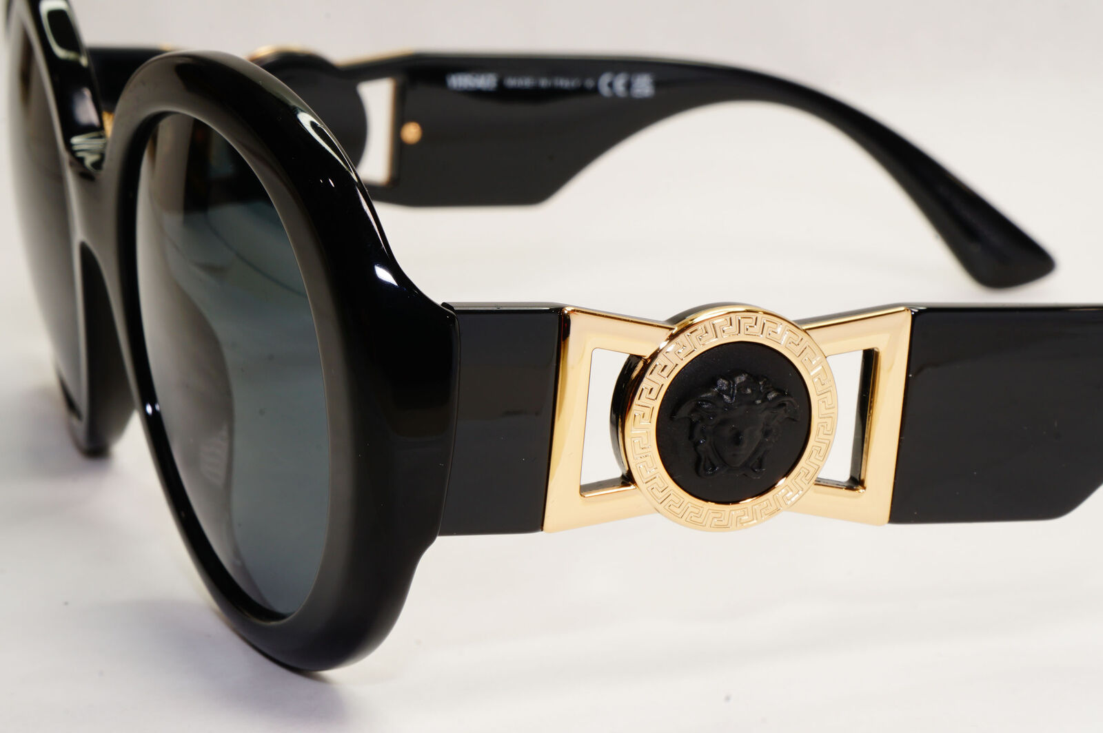 Versace Sunglasses Black Gold Medusa Round Oval Oversized MOD VE 4414 GB1/87