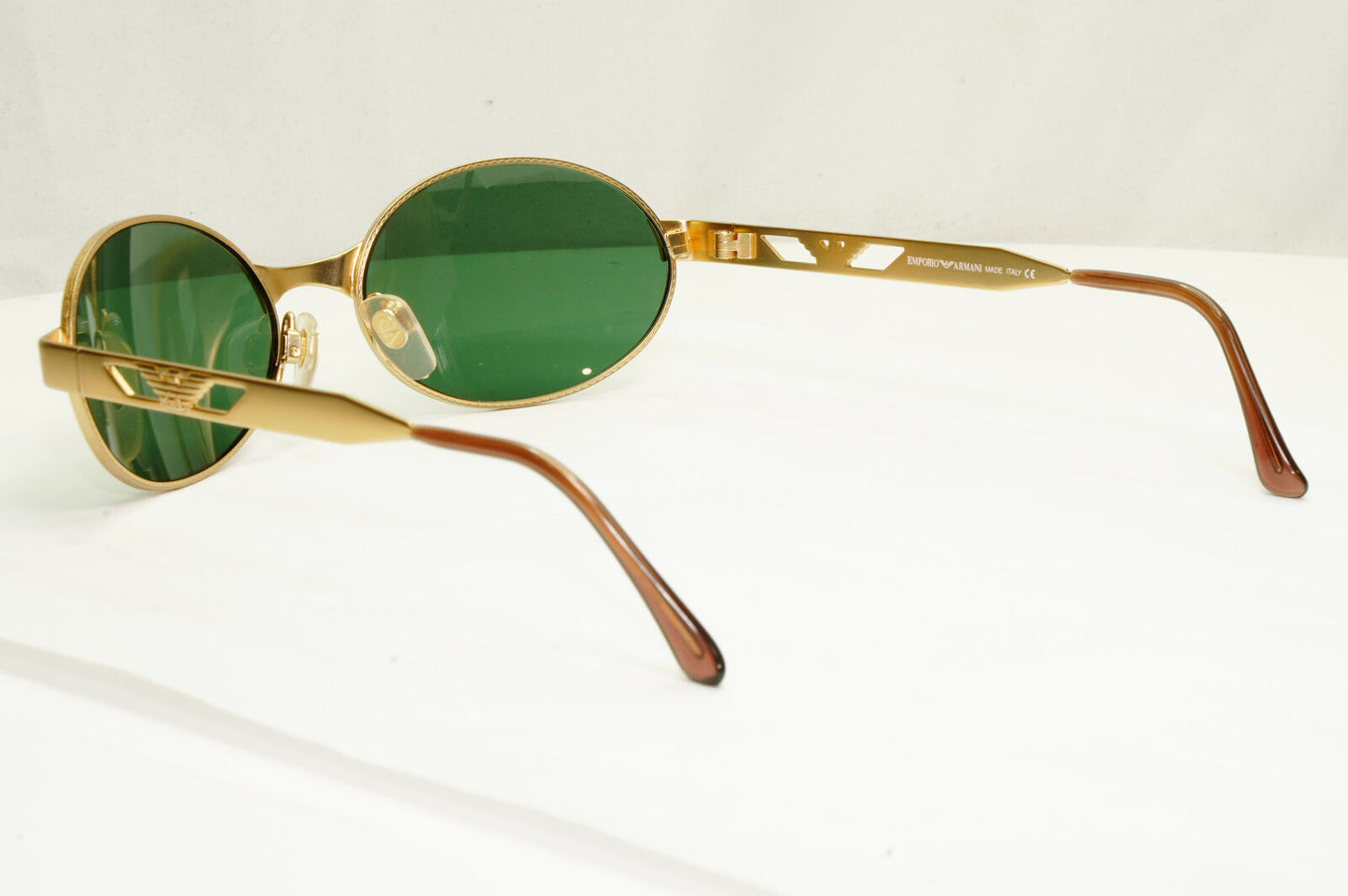 Emporio Armani 1997 Vintage Gold Sunglasses Oval Metal Green Eagle 052-S 904