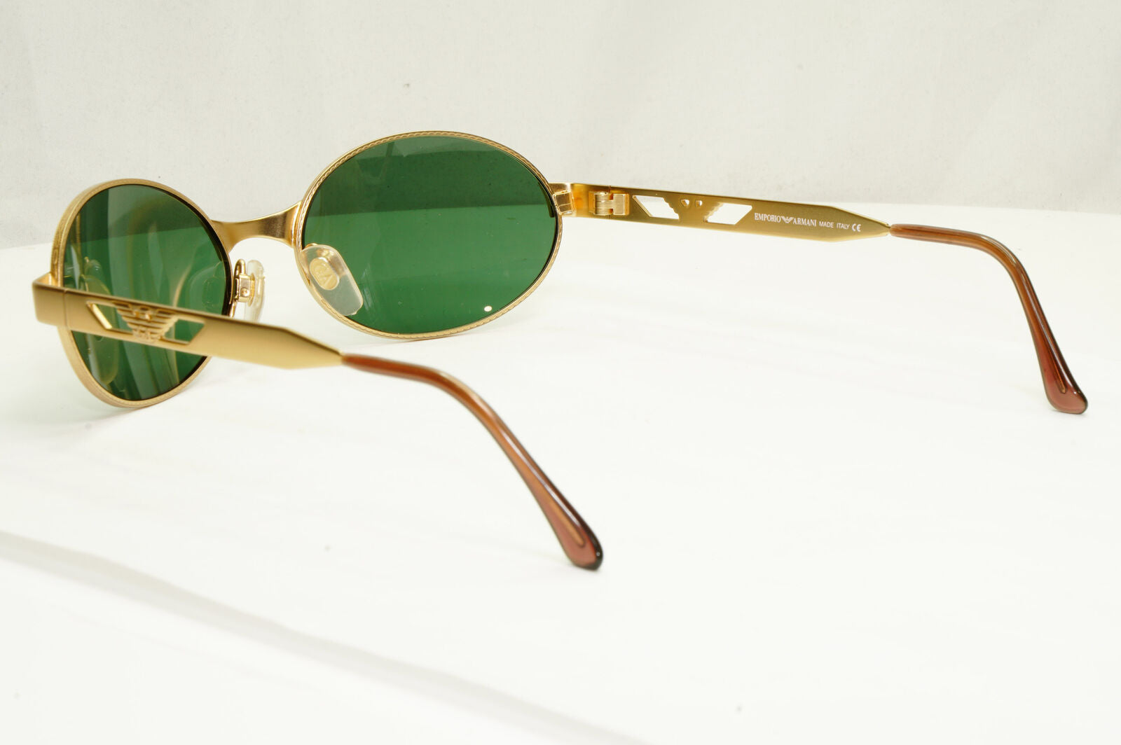 Emporio Armani 1997 Vintage Gold Sunglasses Oval Metal Green Eagle 052-S 904