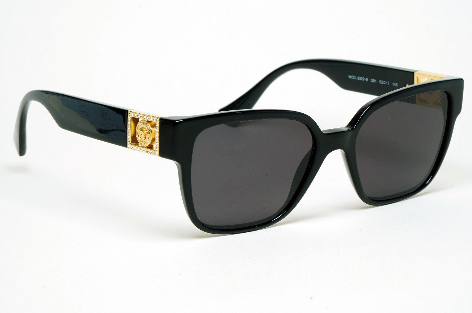 Versace Sunglasses Black Gold Medusa Diamante Square MOD VE 3329-B GB1 52mm