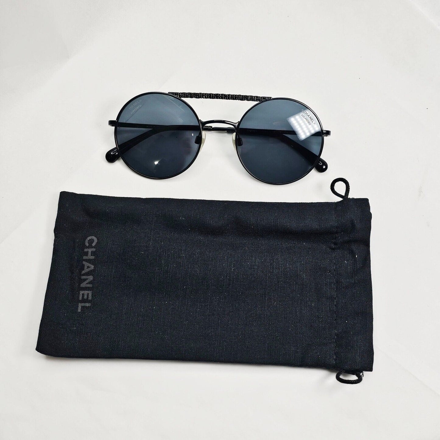 Chanel Black Polarized Sunglasses Round Metal Pilot Grey 4232 c.101/T8