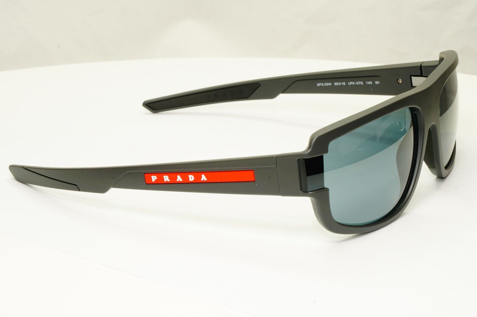 Prada Sunglasses Grey Mirror Red Stripe Rossa Rectangle SPS 03W UFK-07G PS03WS