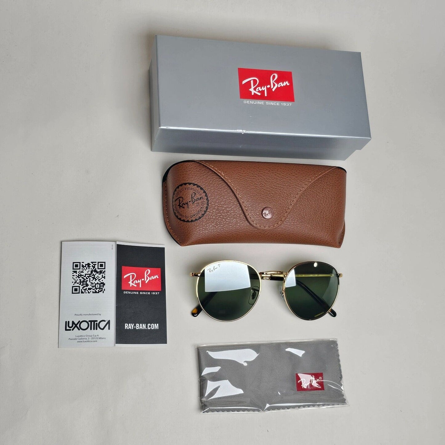 Ray-Ban Sunglasses Polarized New Round Chromance Gold RB 3637 9196/G4 53mm