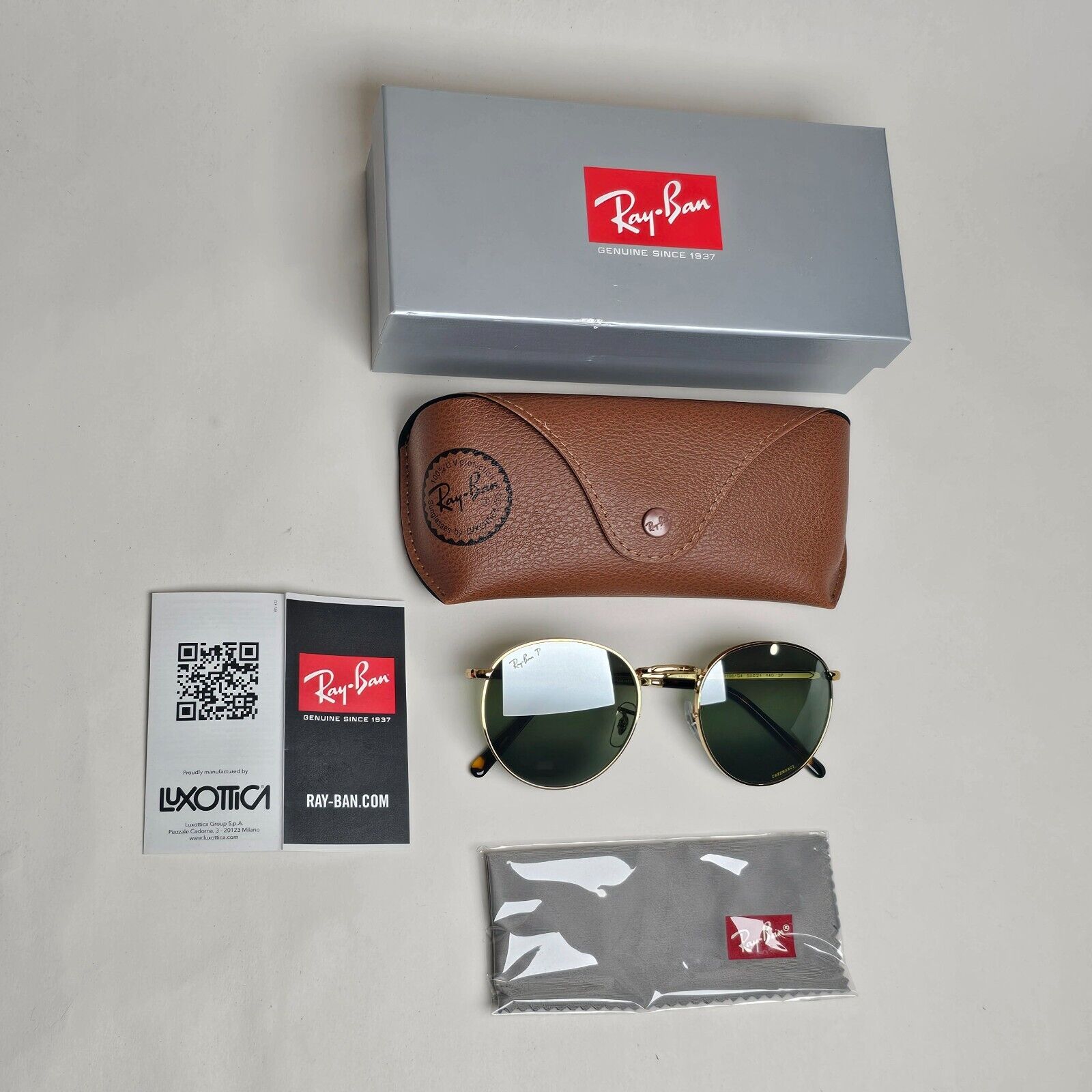 Ray-Ban Sunglasses Polarized New Round Chromance Gold RB 3637 9196/G4 53mm