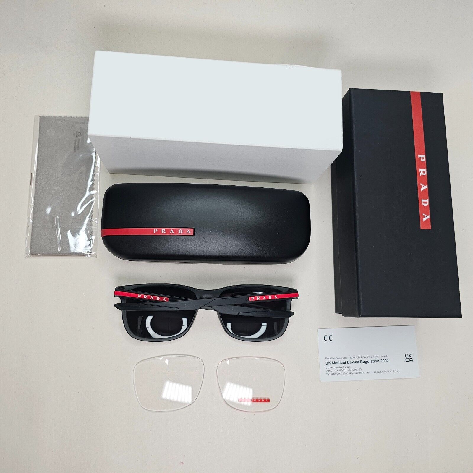 Prada Sunglasses Black Transparent Rubber Square PS07OV VPS 07O 13C-1O1 56mm