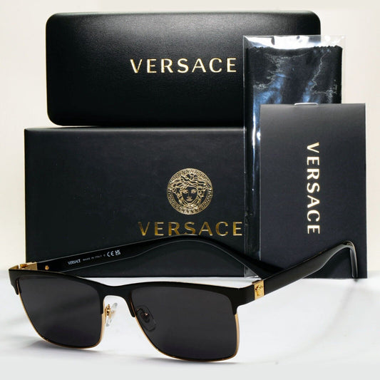 Versace Sunglasses Black Gold Medusa Metal Square MOD VE 1285 1443 56mm
