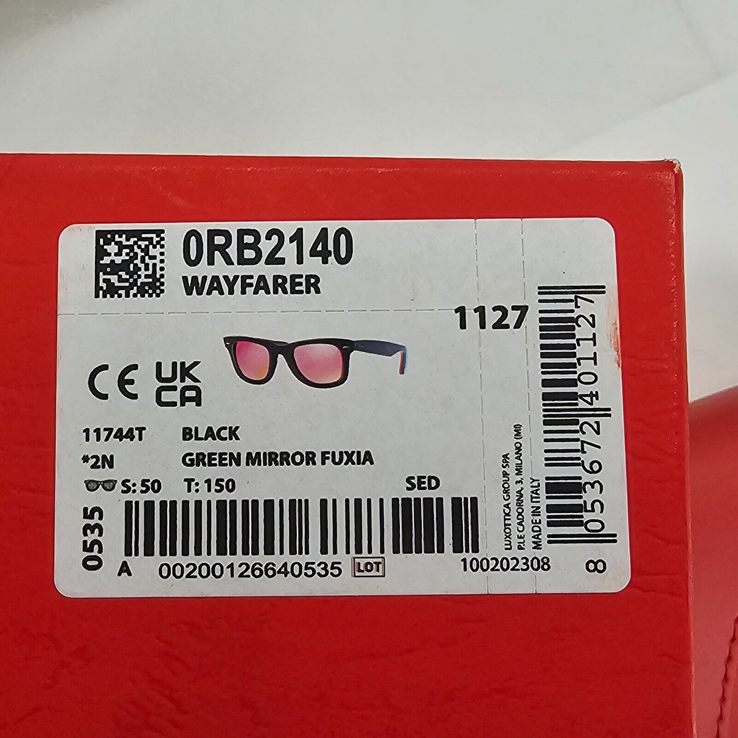 Ray-Ban Sunglasses Wayfarer Black Blue Mirror Violet Fuxia RB 2140 1174/4T 50mm
