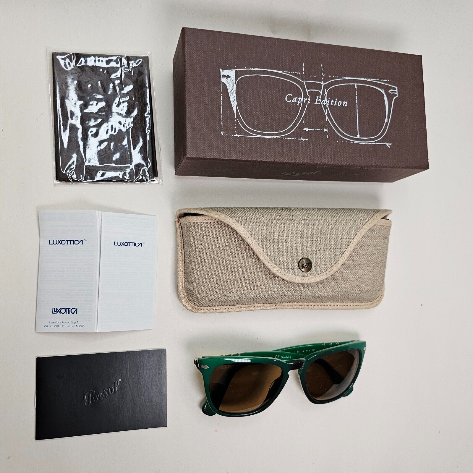Persol Sunglasses 2012 Capri Polarized Green Brown 3024-S 959/57 52mm [a] 210924