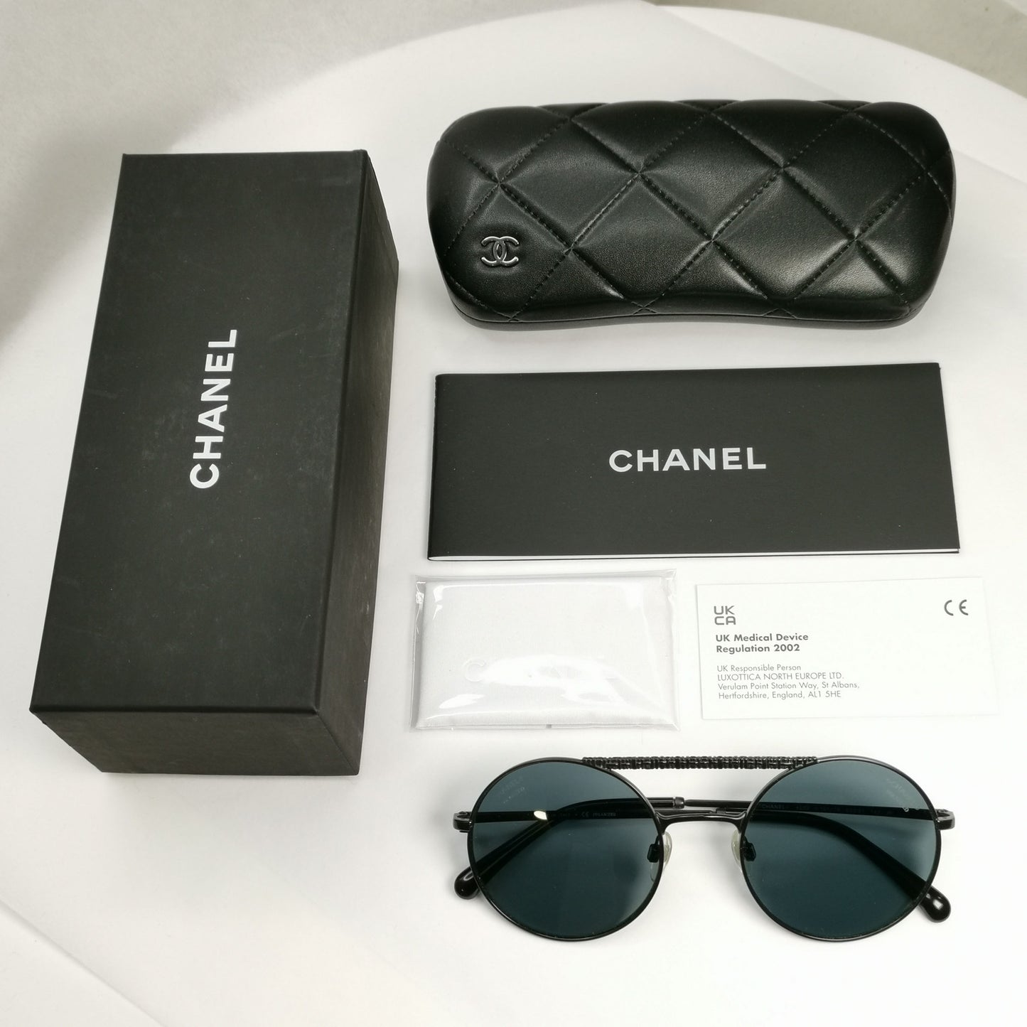Chanel Black Polarized Sunglasses Round Metal Pilot Luxury 4232 c.101/T8 130523