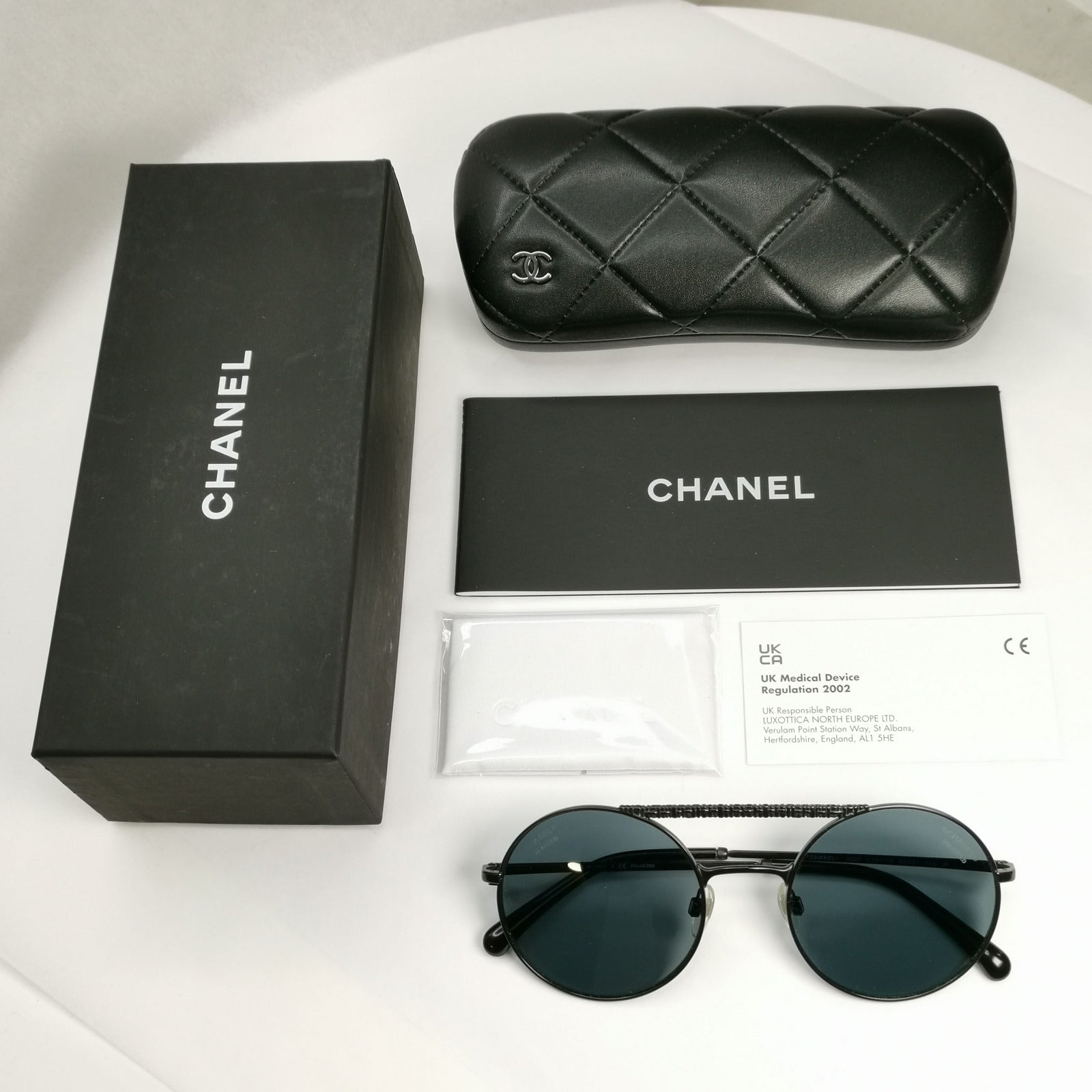 Chanel Black Polarized Sunglasses Round Metal Pilot Luxury 4232 c.101/T8 130523