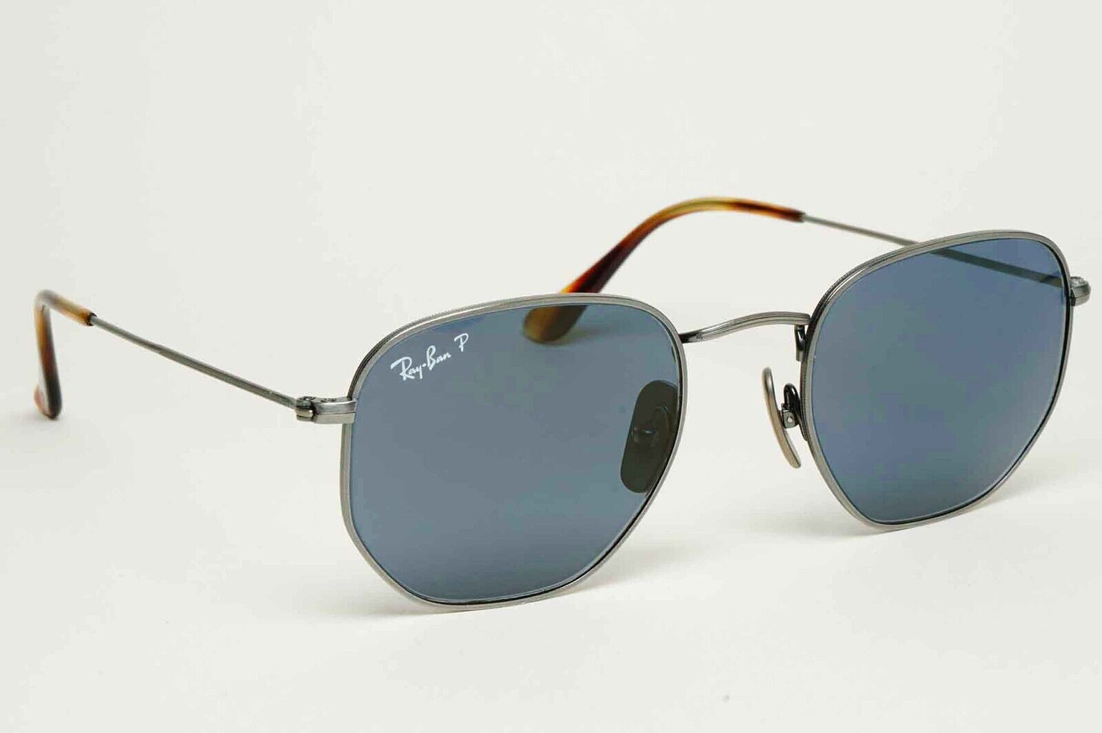 Ray-Ban Sunglasses Hexagonal Titanium Polarised Grey Blue RB 8148 9208/T0 51mm