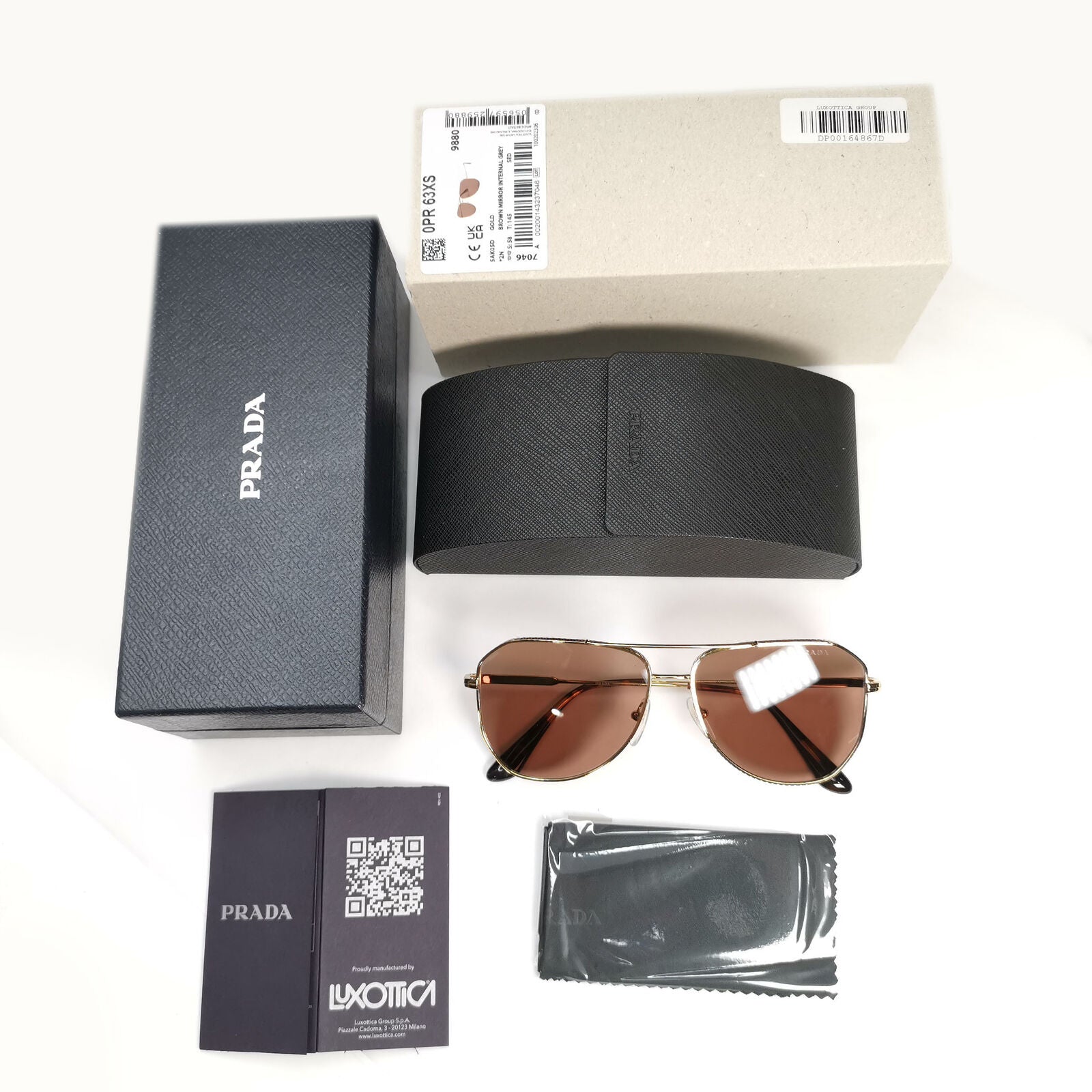 Prada Sunglasses Glass Lens Gold Brown Pilot Metal PR63XS SPR 63X 5AK-05D 58mm
