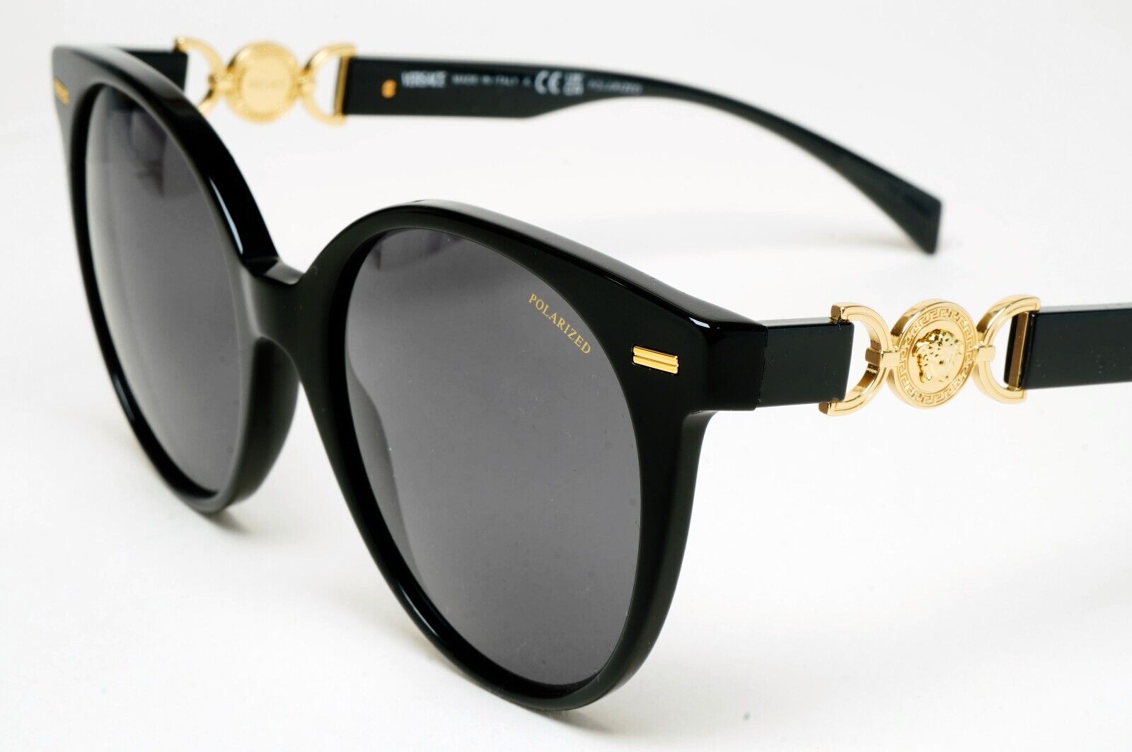 Versace Sunglasses Polarized Black Gold Medusa Grey Round MOD VE 4442 GB1/81