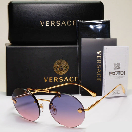 Versace Sunglasses Rimless Gold Medusa Blue Gradient Pink MOD VE 2244 1002/I6