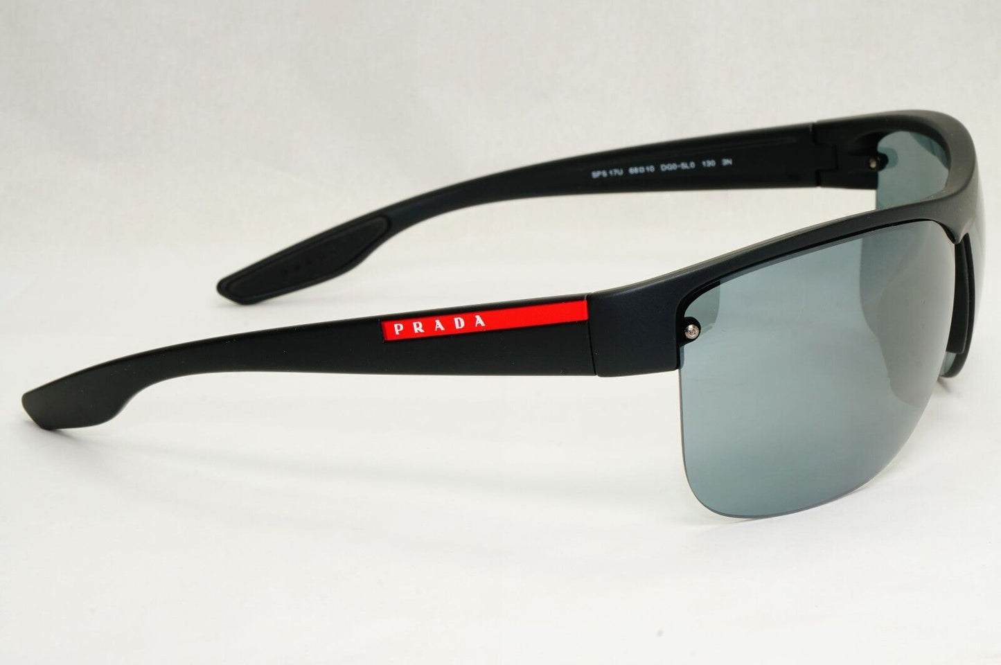 Prada Sunglasses Black Grey Mirro Wrap Rubber Sport PS17US SPS 17U DG0-5L0