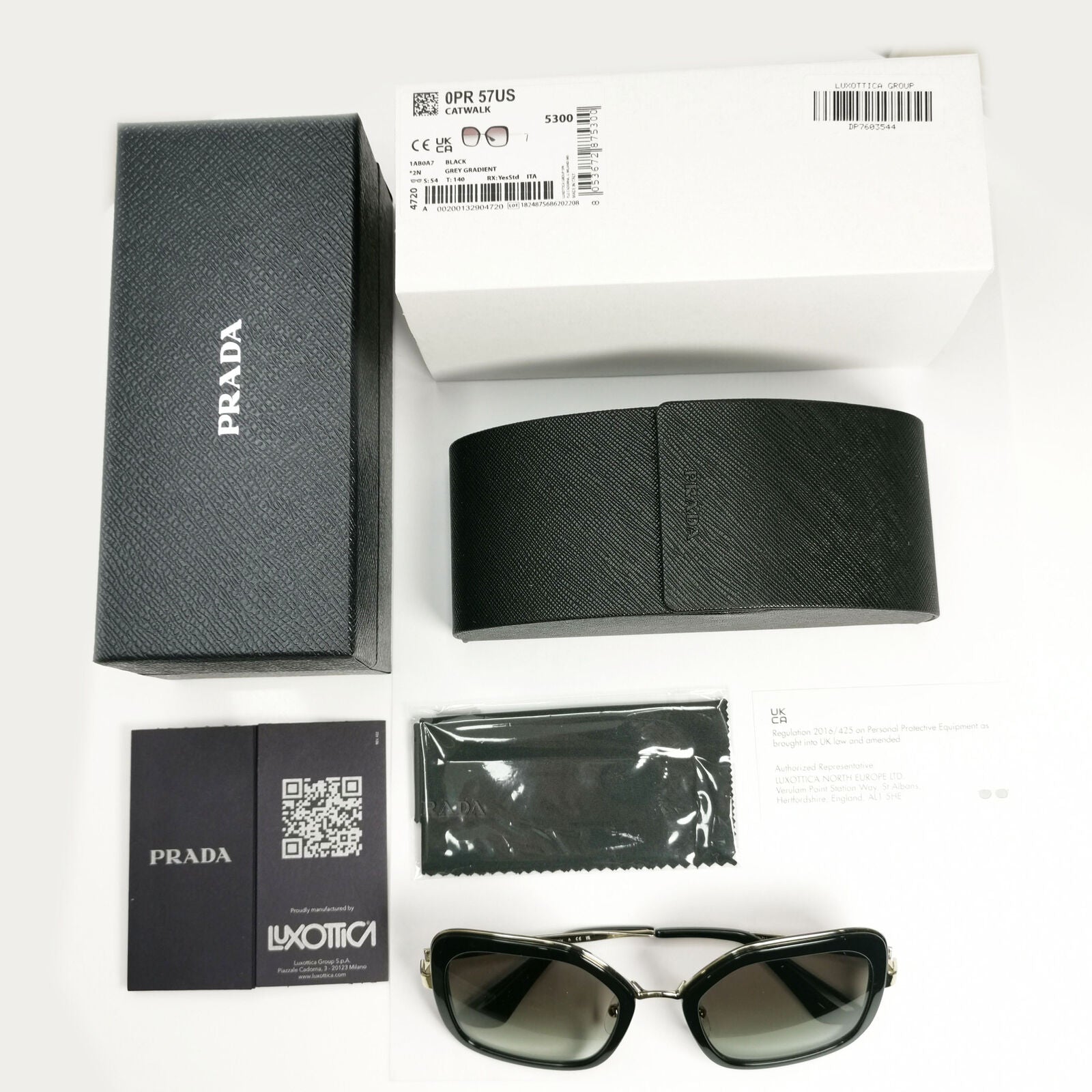 Prada Sunglasses Black Gold Square Grey Gradient PR57US SPR 57U 1AB-0A7