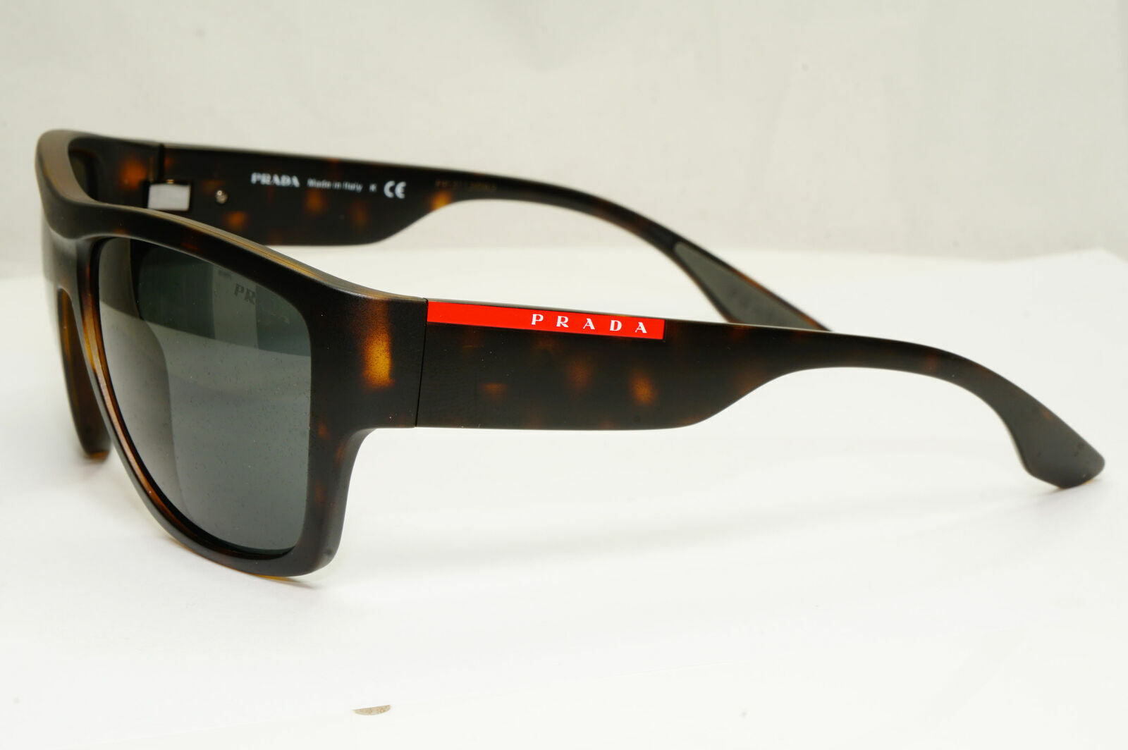 Prada Sunglasses Grey Brown Havana Mens Square SPS 08V 564-06F Red Stripe Sport